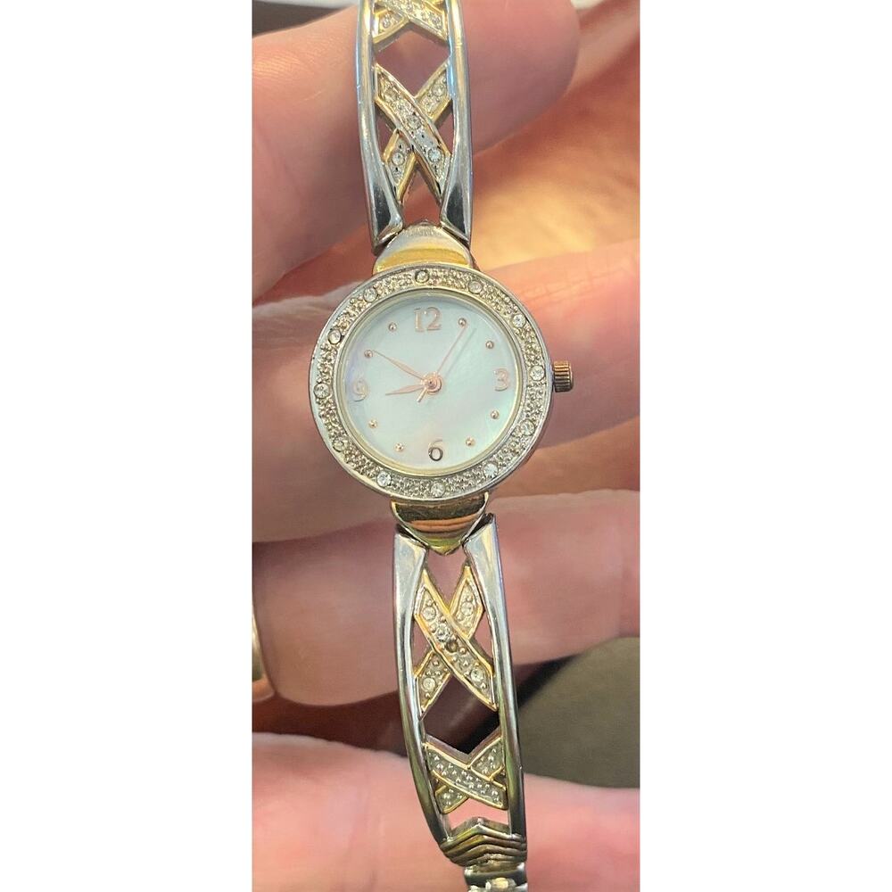 Women's 18mm Two Tone Allude Watch, MOP Face, Crystal Accents